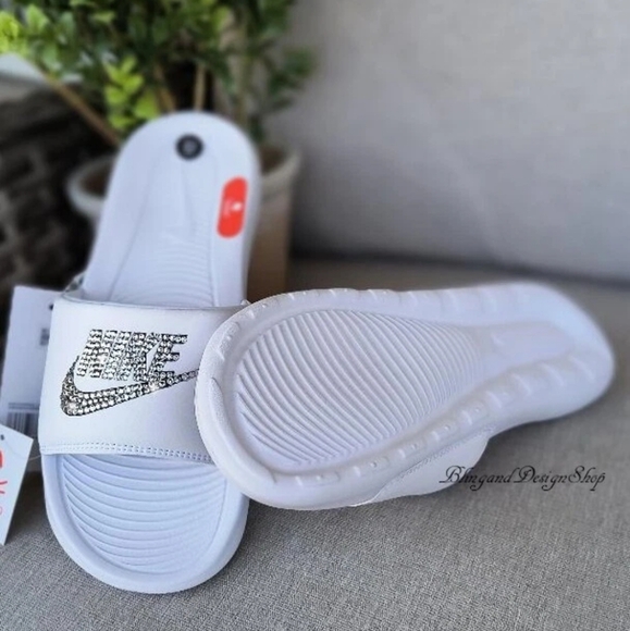 Nike Victori One Slide Sandals Custom with Swarovski Crystal Rhinestones Bling - Picture 7 of 8